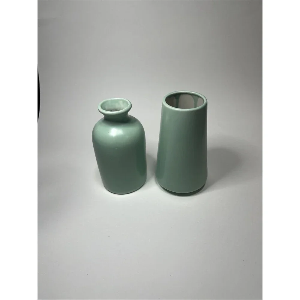 Set of 2- Classic Blue-green  Ceramic Vases, Tall vases for Flowers, Living Room
